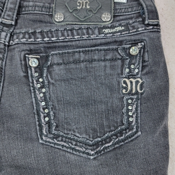 Miss Me Black Bling Embellishment Western Riding Low Rise Denim Skinny Jeans  29 - Picture 10 of 15